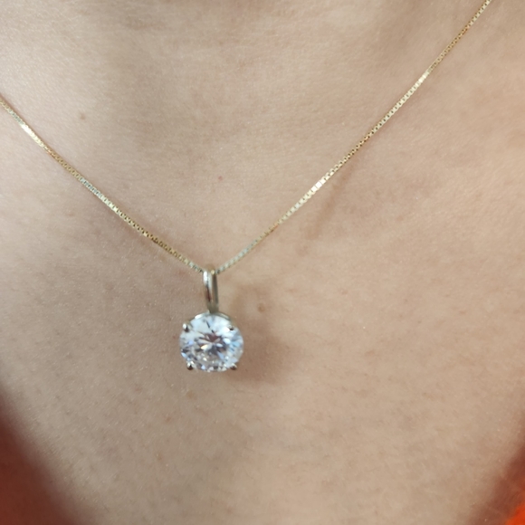 ROLORD 18k white gold pendant 4 prongs set with 2ct round cut moissanite - Picture 2 of 13